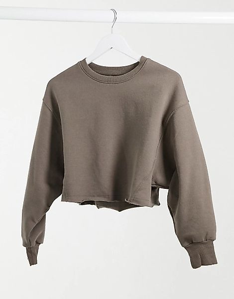 Pull&Bear – Kurzes, nahtloses Sweatshirt in Khaki-Grün günstig online kaufen