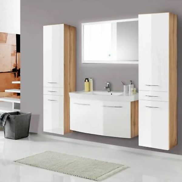Lomadox Badezimmermöbel Komplett Set mit 100cm Waschtisch FLORIDO-03-OAK we günstig online kaufen
