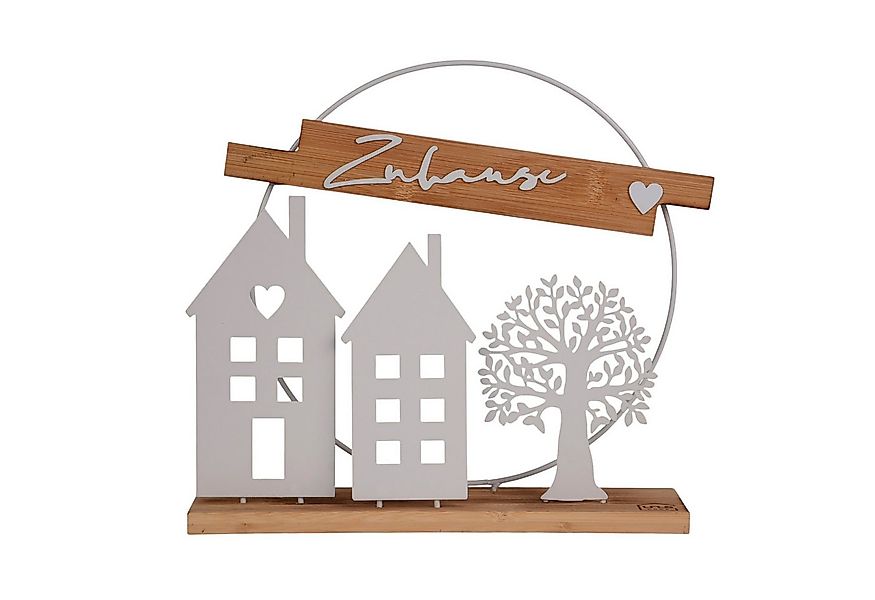 UNUS HOME Dekofigur (weiß), Aufsteller Zuhause aus Metall und Bambus-Holz W günstig online kaufen