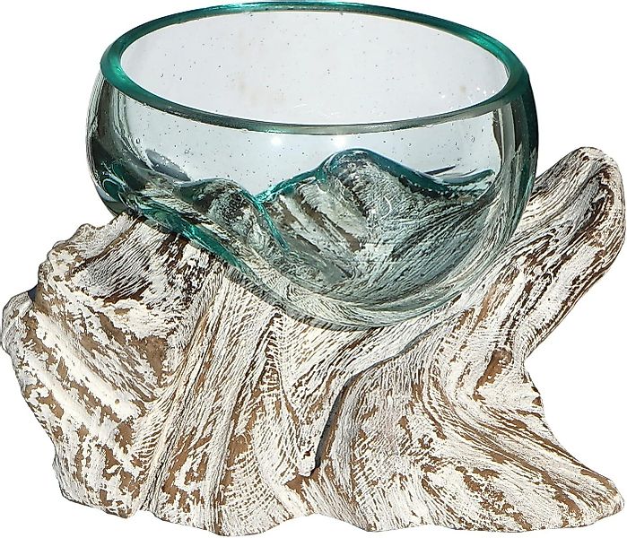 Wogeka Dekoschale Glas-Schale auf weißem Wurzelholz Teakholz Gamal Vase günstig online kaufen