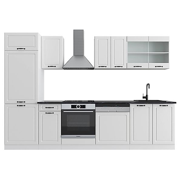 Vicco R-Line Küchenzeile Weiß Landhaus/Weiß 300 cm ohne Arbeitsplatte günstig online kaufen