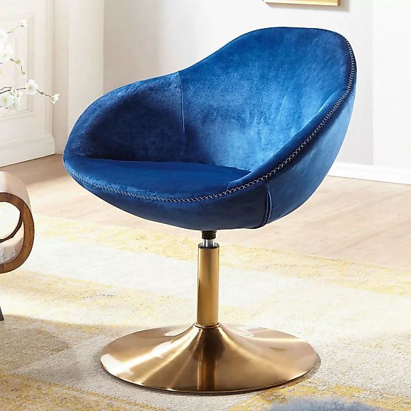 Wohnling Sessel blau gold Samt Eisen B/H/T: ca. 70x79x70 cm günstig online kaufen