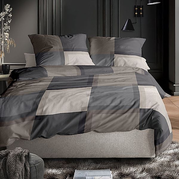 Irisette Mako Satin Bettwäsche Wave 8672-80 Kariert Grau Natur 135x200 günstig online kaufen