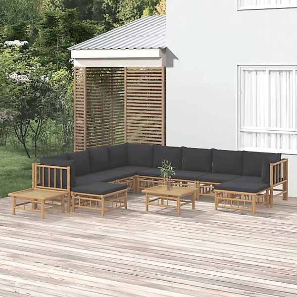 Vidaxl 12-tlg. Garten-lounge-set Mit Dunkelgrauen Kissen Bambus günstig online kaufen