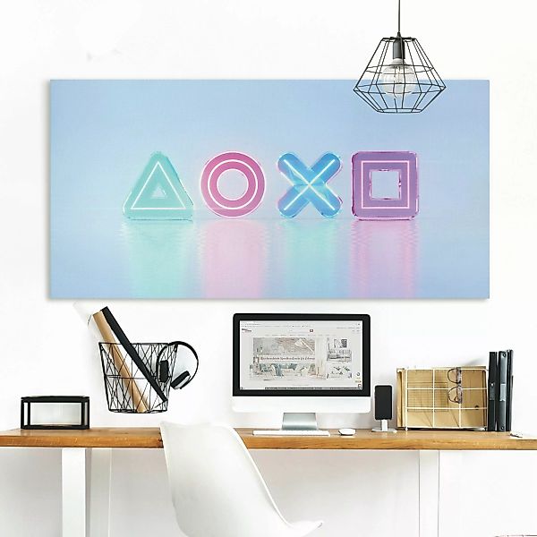 Leinwandbild Neon Dreieck Kreis X Quadrat günstig online kaufen