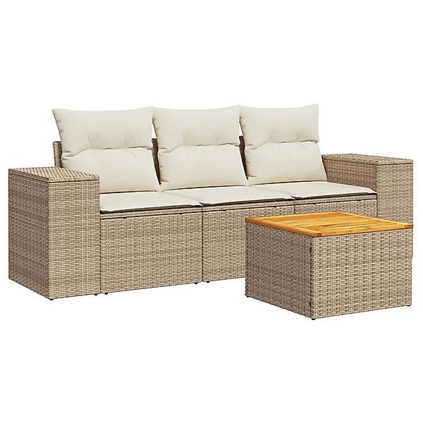 vidaXL 4-Tlg Garten-Sofagarnitur mit Kissen Beige Poly Rattan 3225316 günstig online kaufen