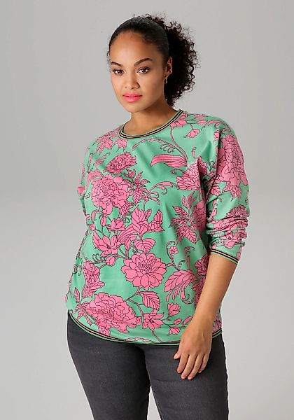 Aniston PLUS Sweatshirt, mit großflächigen, grafischen Blumen bedruckt günstig online kaufen