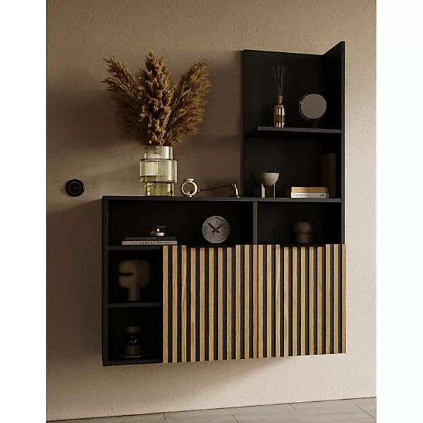 Badmöbel Set 2-teilig schwarz mit Eiche MIRA-145 günstig online kaufen