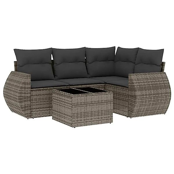 vidaXL 5-Tlg Garten-Sofagarnitur mit Kissen Grau Poly Rattan 3253657 günstig online kaufen