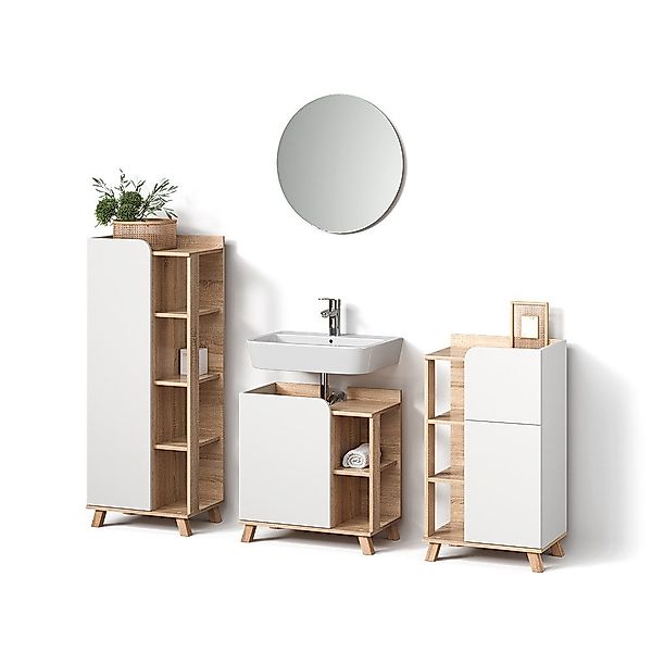 Livinity® Badmöbel-Set Marano, Sonoma/Weiß/Weiß, 4 Teile günstig online kaufen