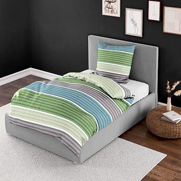 Bettwäsche Bierbaum Mako Satin 4041-30 Streifen Grün Grau Weiß 135x200 günstig online kaufen