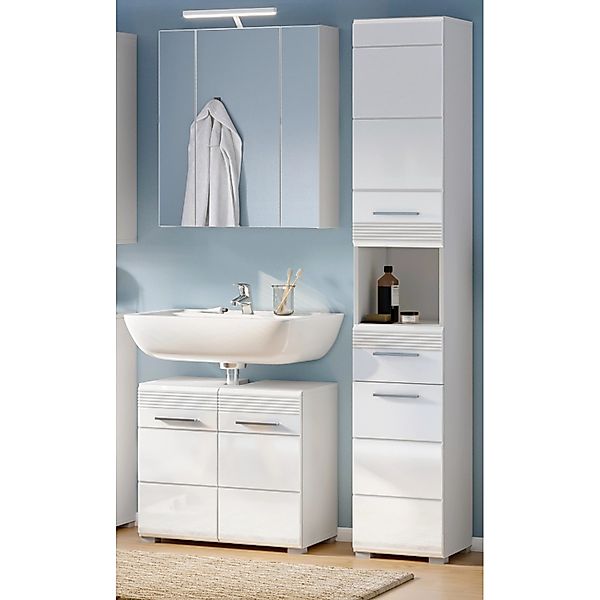 Inn.Furn Badmöbel-Set Weiß Hochglanz 3-teilig 105 cm 17 Fächer Leon günstig online kaufen
