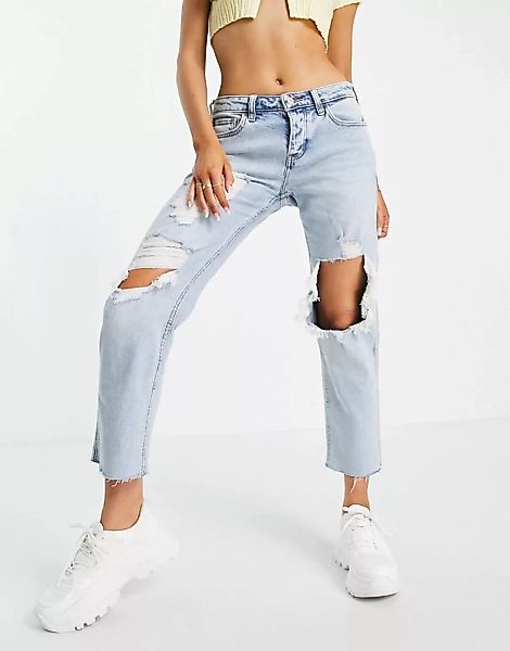 Hollister – Zerrissene Boyfriend-Jeans in hellblauer Waschung günstig online kaufen