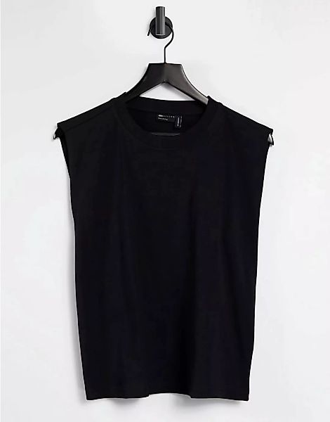 ASOS DESIGN – T-Shirt mit akzentuierten Schultern in Schwarz günstig online kaufen
