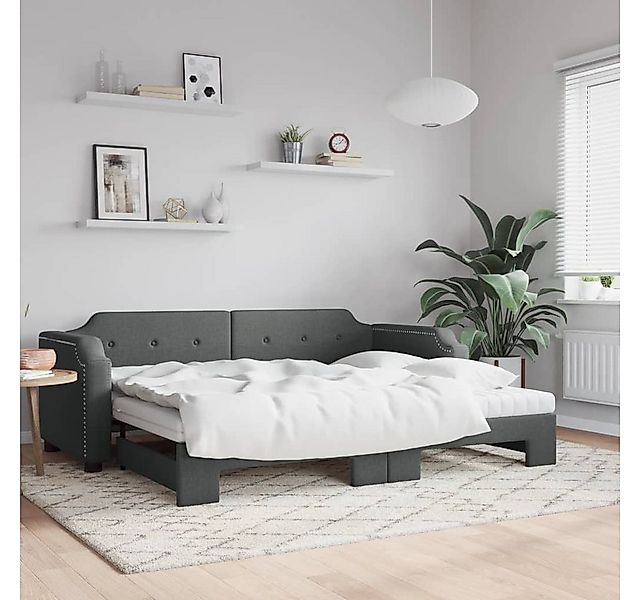 vidaXL Bett, Tagesbett Ausziehbar mit Matratzen Dunkelgrau 90x200 cm Stoff günstig online kaufen