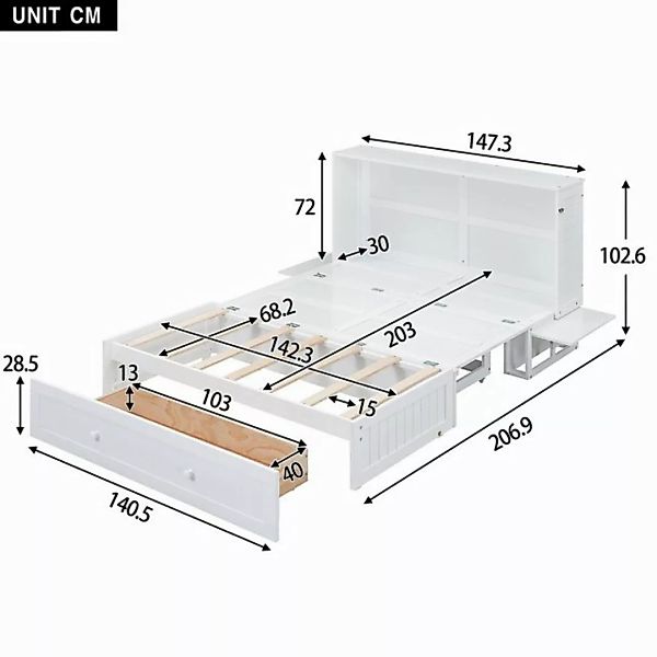 Ulife Massivholzbett Verwandelbares Holzbett Schrankbett mit Schublade und günstig online kaufen