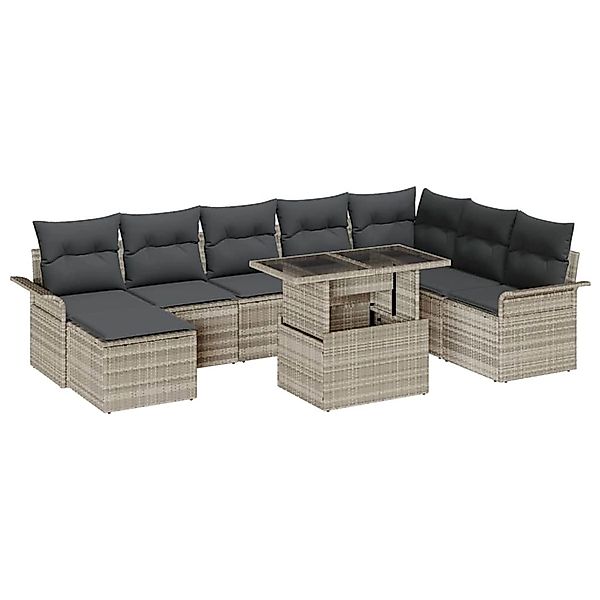 vidaXL Garten-Sofa-Set mit Kissen mit Speicher 9-Tlg Hellgrau 3357075 günstig online kaufen