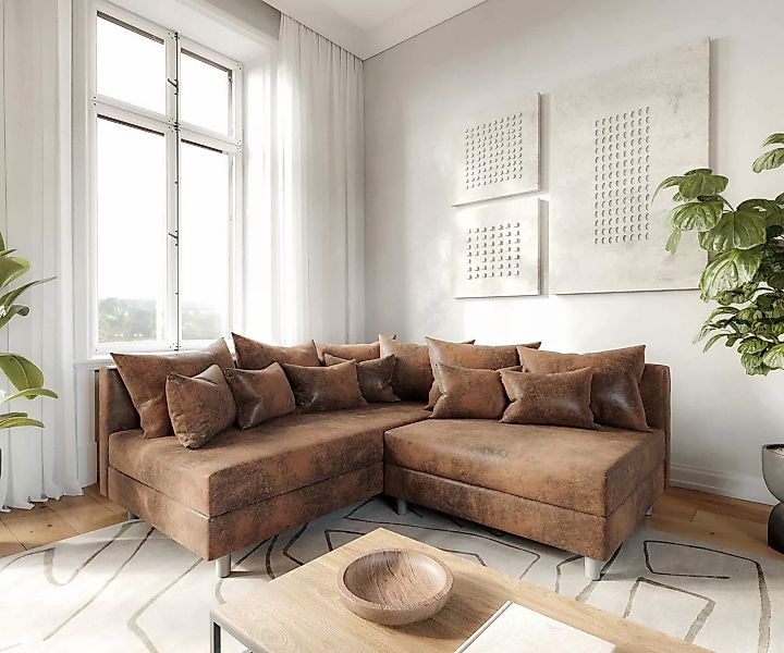 DELIFE Ecksofa Clovis, Braun Antik Optik günstig online kaufen