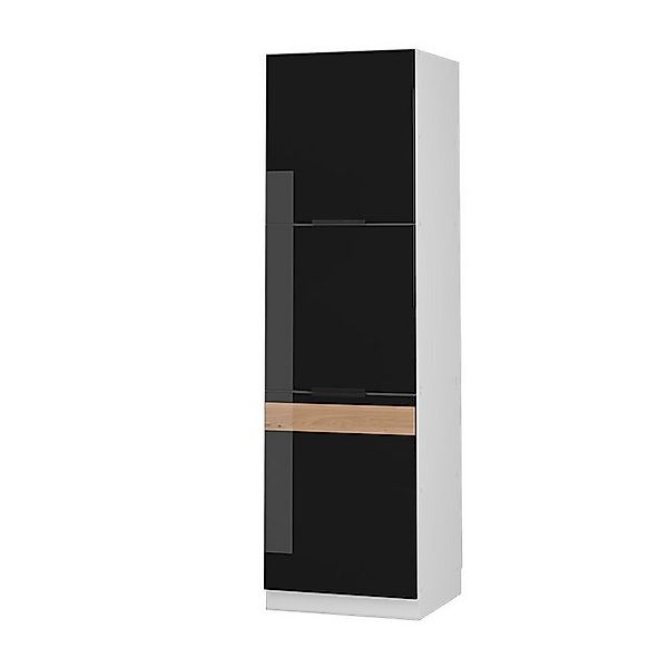Vicco Herdumbauschrank Fame-Line Herdschrank Schwarz Eiche Hochglanz/Weiß 6 günstig online kaufen