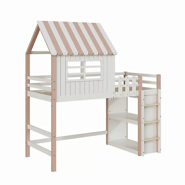 REDOM Kinderbett Holzbett mit Sicherheitsleiter mit Ablagefach Massivholzbe günstig online kaufen