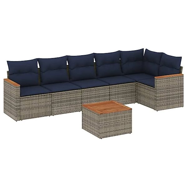 vidaXL 7-Tlg Gartensofa-Set mit Kissen Grau Polyrattan 3225998 günstig online kaufen