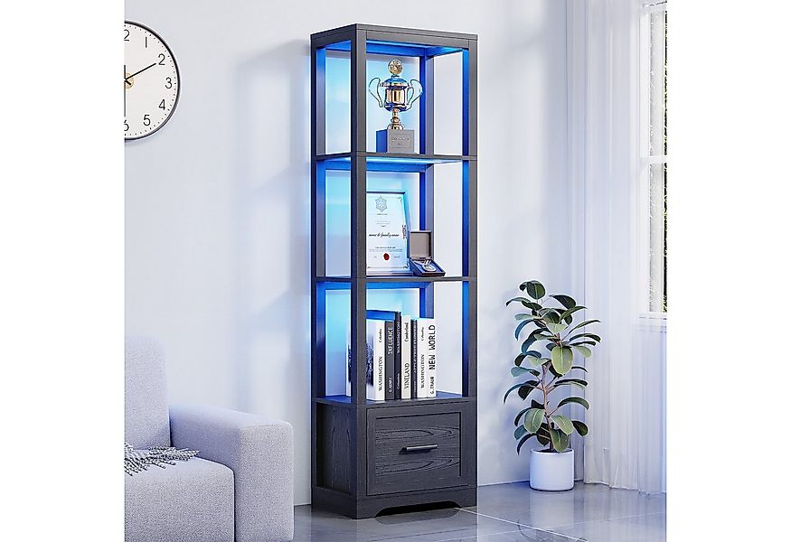 BROTTAR Standvitrine mit Schubladen, LED-Beleuchtung und Anwesenheitssensor günstig online kaufen