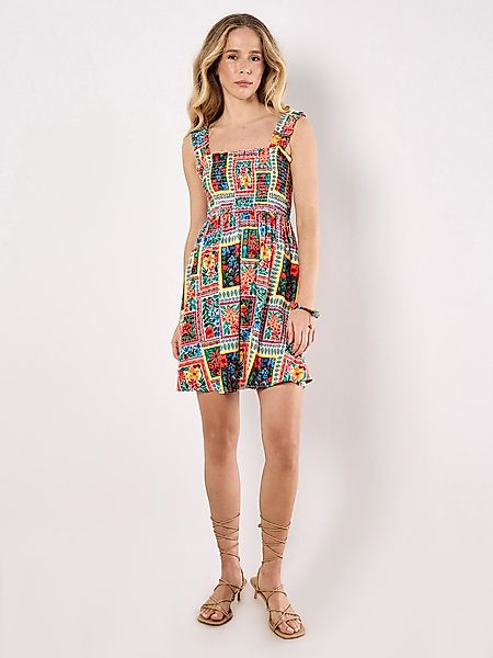 Apricot Minikleid Smokkleid, mit Blumendruck günstig online kaufen