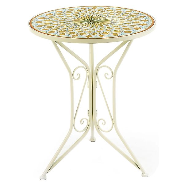 Kobolo Gartentisch Mediterran mit Platte in Mosaikoptik H71 cm Dm 61 cm günstig online kaufen