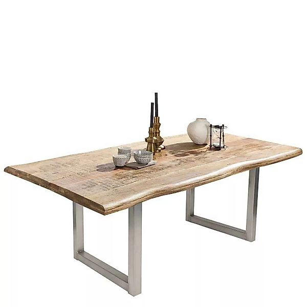 Rustikaler Tisch mit Baumkante Mangoholz und Metall günstig online kaufen