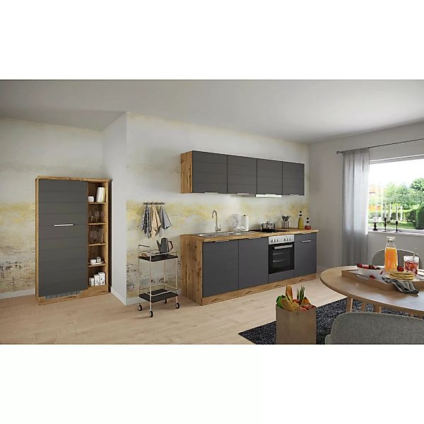 Held Möbel Küchenzeile 330 cm Matt Grau-Wotaneiche ohne E-Geräte günstig online kaufen