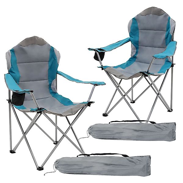 ECD Germany 2Er Set Campingstuhl Faltbar Grau-Blau mit Getränkehalter günstig online kaufen