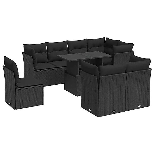 vidaXL 9-Tlg Garten-Sofagarnitur mit Kissen Schwarz Poly Rattan 3326176 günstig online kaufen