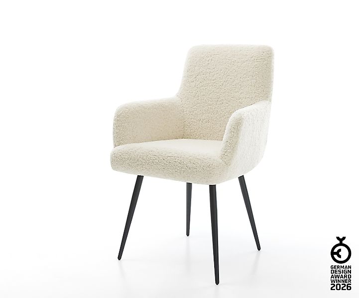 Esszimmerstuhl Heira-Flex mit Armlehnen Teddystoff Beige 4-Fuß konisch Schw günstig online kaufen