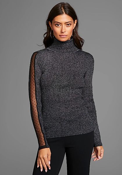 Laura Scott Rollkragenpullover mit Mesheinsatz am Ärmel aus glitzerndem Lur günstig online kaufen