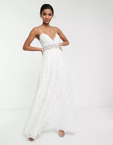 ASOS EDITION – Hochzeitskleid aus Spitze mit Camisole-Trägern und ausgestel günstig online kaufen