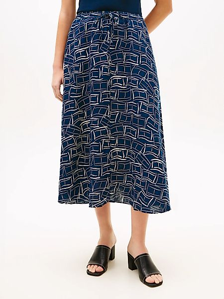 Tommy Hilfiger A-Linien-Rock "ESS LINEN FLARE MIDI SKIRT" mit Allover-Print günstig online kaufen
