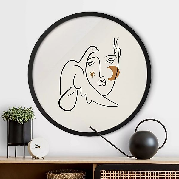 Rundes Bild mit Rahmen Picasso Interpretation - Dame mit Taube II günstig online kaufen