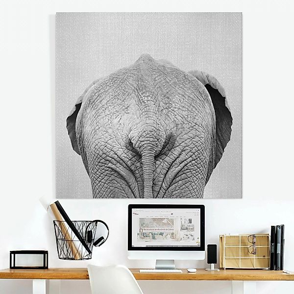 Leinwandbild Elefant von hinten Schwarz Weiß günstig online kaufen