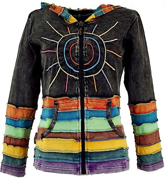 Guru-Shop Langjacke Regenbogenjacke, Jacke mit Zipfelkapuze - schwarz alter günstig online kaufen
