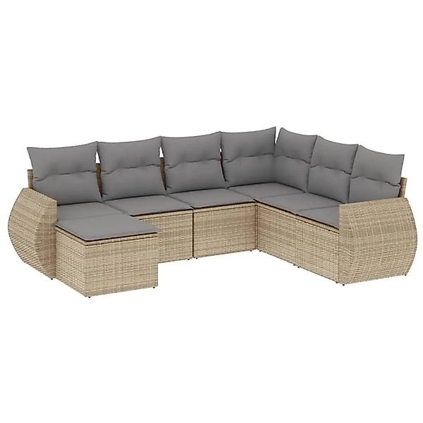 vidaXL 7-Tlg Garten-Sofagarnitur mit Kissen Beige Poly Rattan 3221698 günstig online kaufen