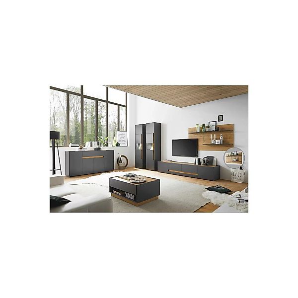 Komplettes Wohnzimmer Set CRISP-61 mit LED Beleuchtung in anthrazit mit Abs günstig online kaufen