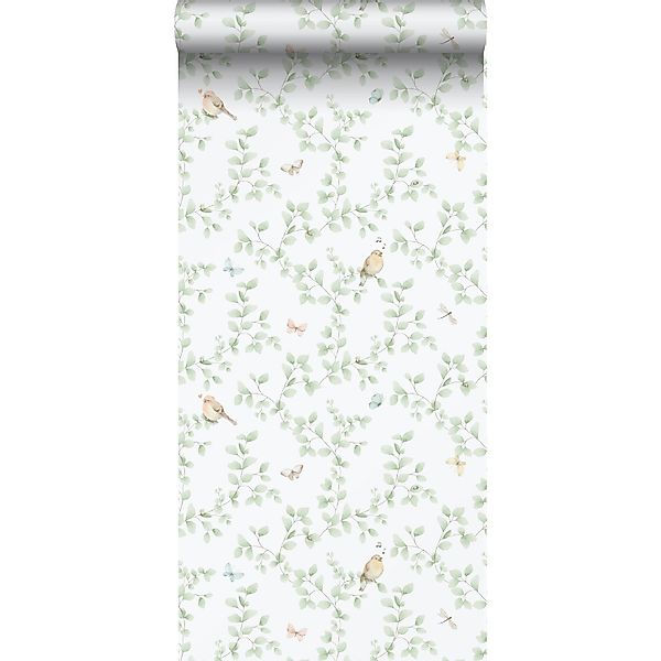Sanders & Sanders Tapete Blumen und Vögel Hellgrün und Weiß 53 cm x 10.05 m günstig online kaufen