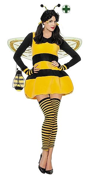 Karneval-Klamotten Kostüm Bienen Damen Bienenkleid Fleece Stoff mit Haarrei günstig online kaufen