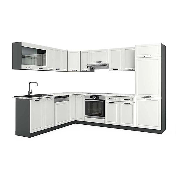 Vicco R-Line Eckküche Weiß Landhaus/Anthrazit 227 x 287 cm AP Marmor günstig online kaufen