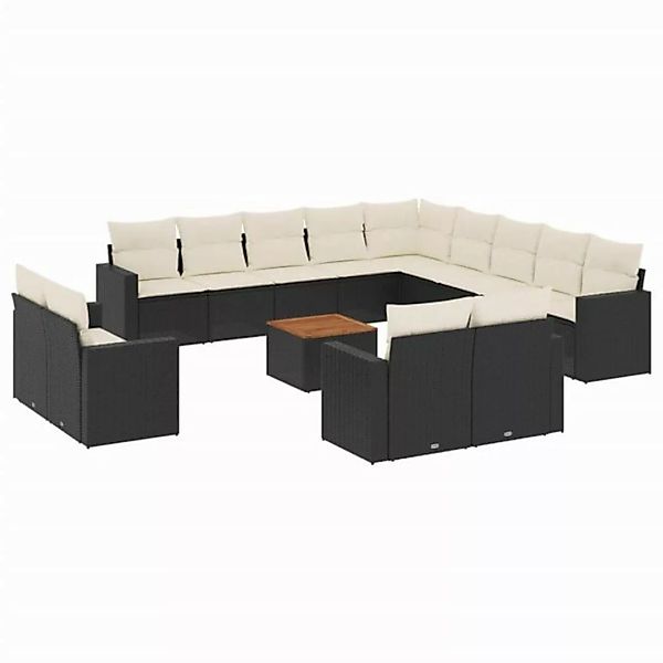 vidaXL Sofaelement 14-tlg. Garten-Sofagarnitur mit Kissen Schwarz Poly Ratt günstig online kaufen