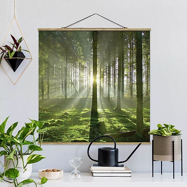 Stoffbild Wald mit Posterleisten - Quadrat Spring Fairytale günstig online kaufen