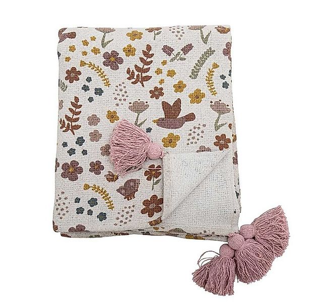 Wolldecke Bloomingville Decke KRISTINE Natur mit Rosa Quasten 160x130 cm, B günstig online kaufen