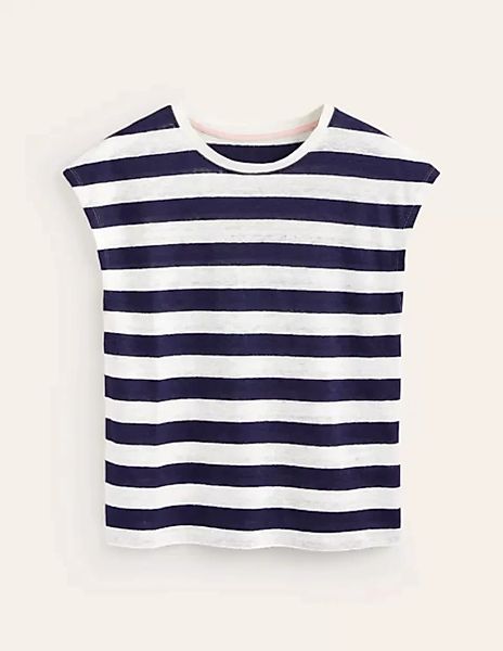 Louisa Leinen-T-Shirt mit Rundhalsausschnitt Damen Boden, Marineblau, Natur günstig online kaufen