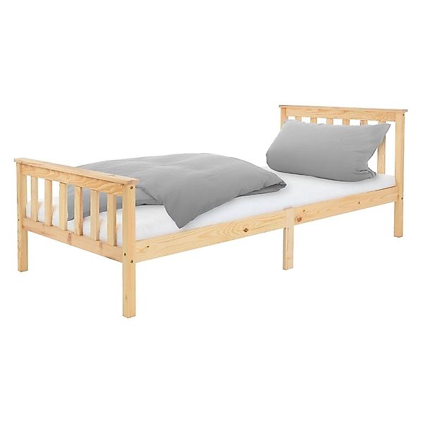 ML-Design Holzbett mit Lattenrost 90x200 cm Natur mit Matratze H16cm günstig online kaufen