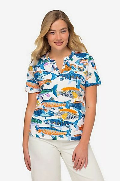 Laurasøn Rundhalsshirt T-Shirt Fische-Print Tunika-Ausschnitt Halbarm günstig online kaufen